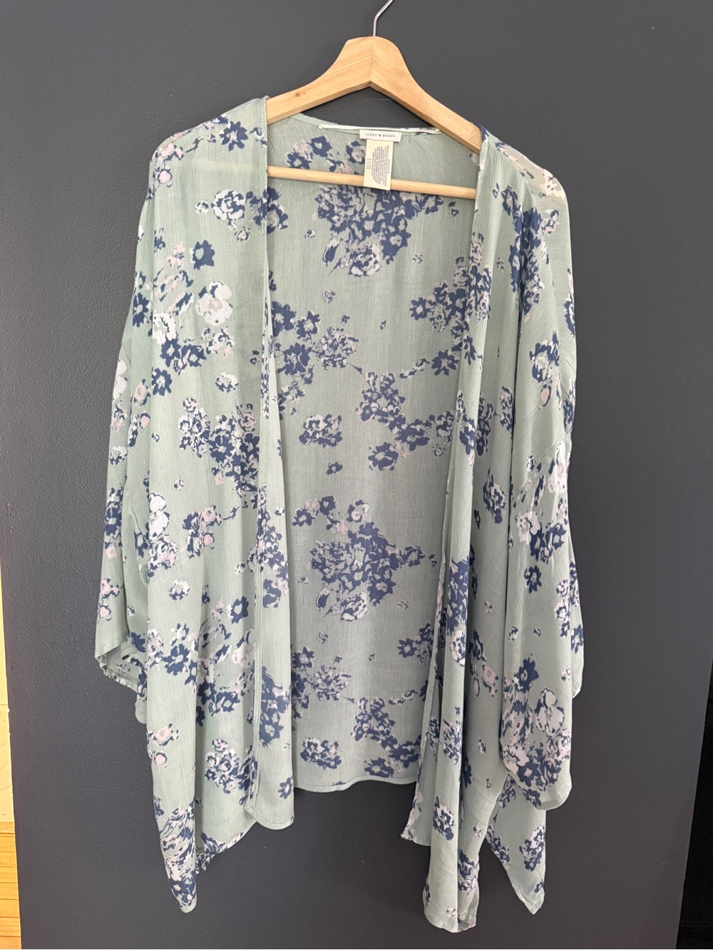 Lucky Brand Sage Green Floral Open Draped Kimono